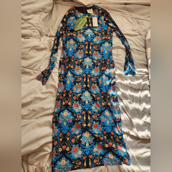 FARM Rio blue arabesque floral jersey lenzing™ ecovero™ midi dress NWT Sz. M - Picture 12 of 12